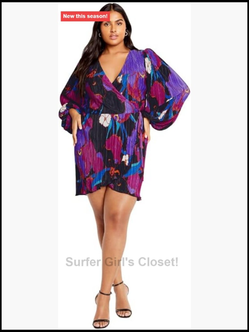 City Chic Plus Size Floral Wrap Mini Dress Long Sleeve Ruffle